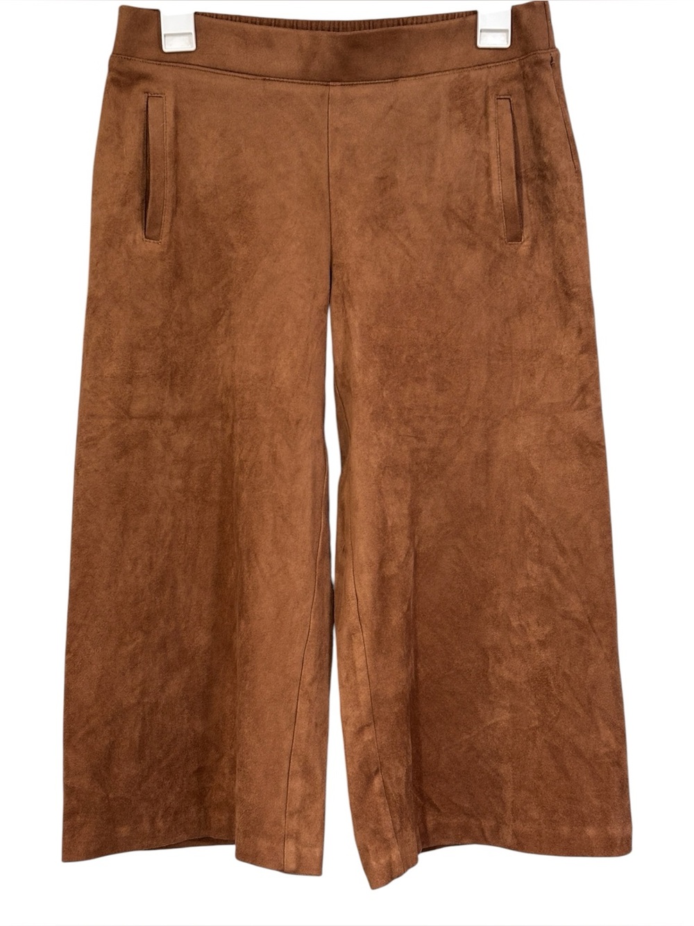 Chicos Tan Neutral Faux Suede Cropped Wide Leg Pants Size XS Womens